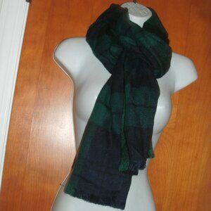 Gap Green & Black Plaid Oversized Soft 100% Acrylic Scarf Wrap Shawl 20" X 68"